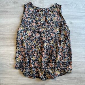 Loft Floral Sleeveless Top - Blue and Orange